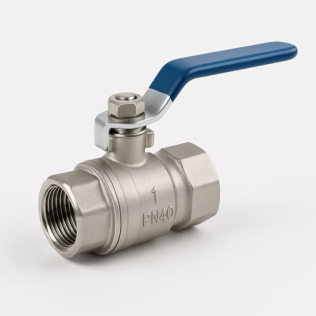 Кран шаровой латунный ВР-гайка проходной двухходовой неполнопроходной никелированный с бабочкой Aquasfera